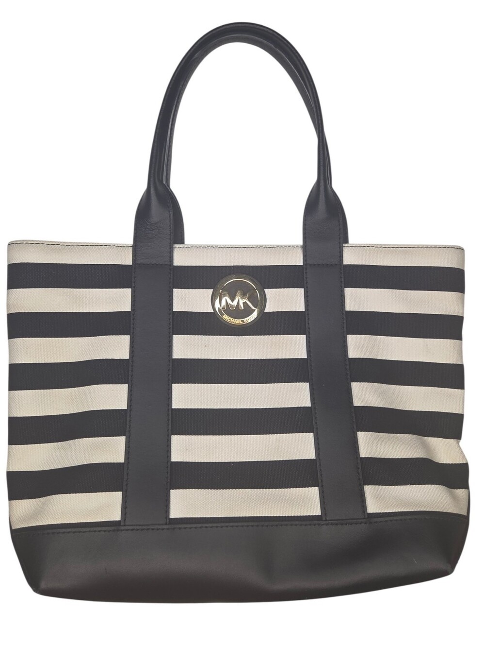 MICHAEL Michael Kors Fulton Canvas Stripe Medium Tote in Black/Cream